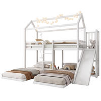 ETAGENBETT 90/200 cm mit Rutsche, Leiter, Dachdesign und 3 Schlafplätzen, Kiefer/MDF, Weiß - Weiß, Holz (90/200cm) - Redom
