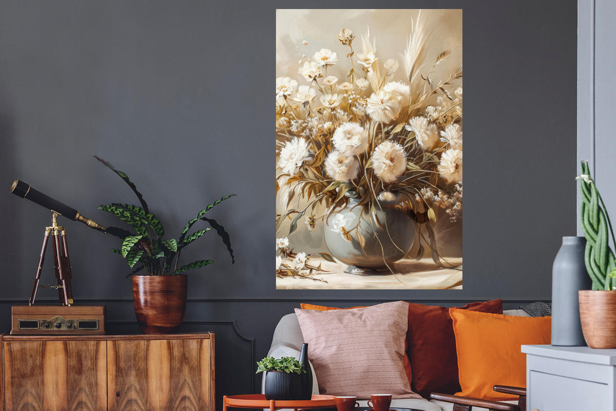 WANDTATTOO Blumen - Vase - Stilleben - Beige 80x120 cm - Creme, Kunststoff (80/120/0.1cm) - MuchoWow