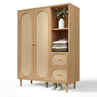 KLEIDERSCHRANK 161/120/44 cm in Eiche mit Rattanfronten und 2 Schubladen - Eichefarben, Holz (120/161/44cm) - BEAOK