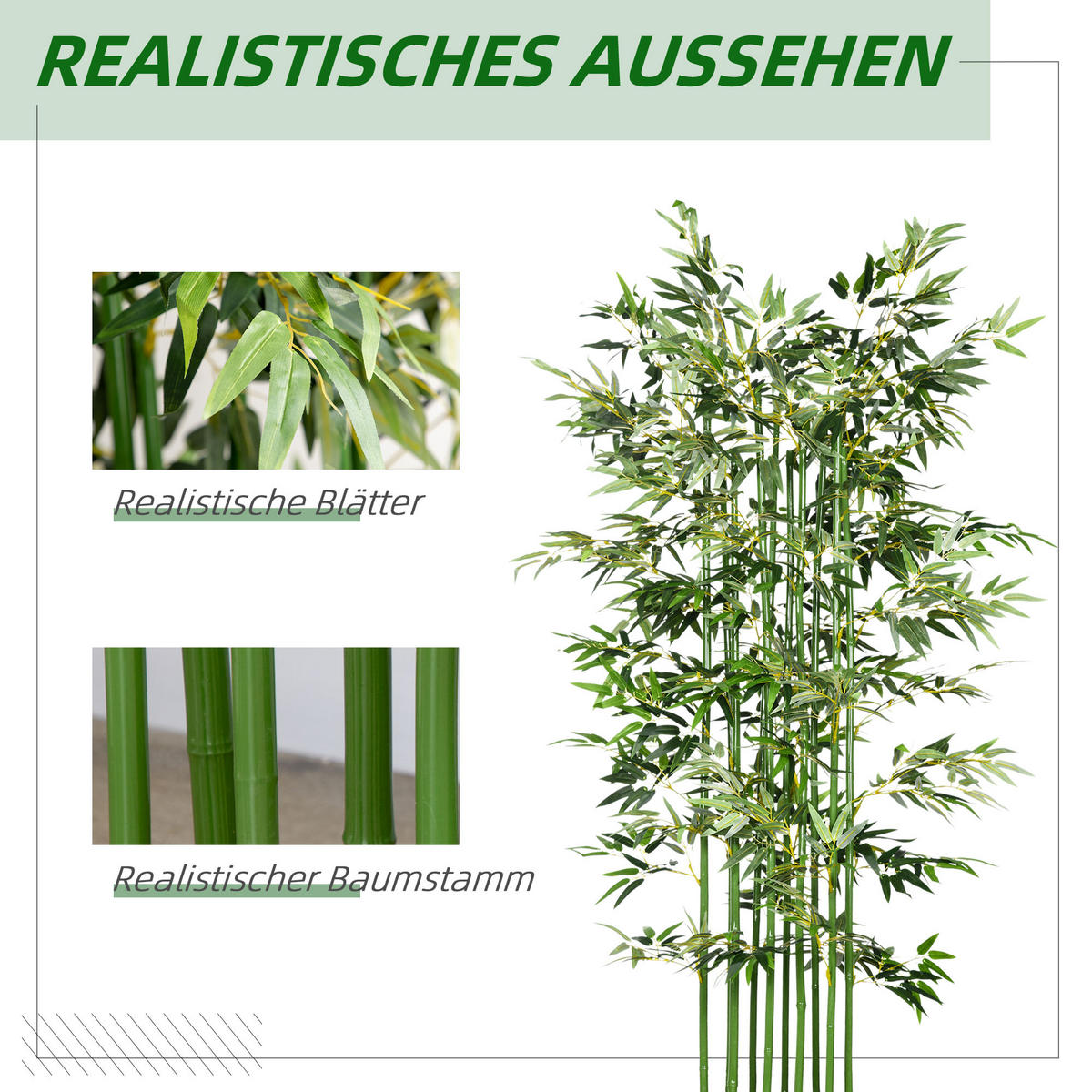 KÜNSTLICHER BAMBUS 180 cm, Grün - Grün, Kunststoff (180cm) - HOMCOM