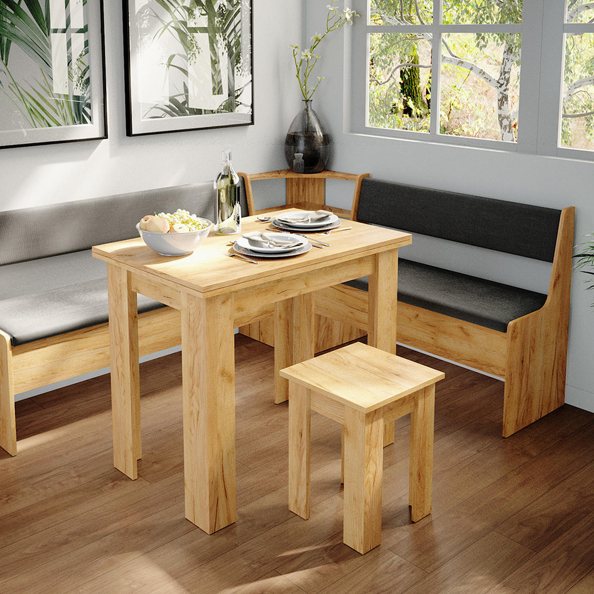 ECKBANKGRUPPE Roman Goldkraft Eiche 180 x 41.5 cm mit Tisch - Honigeiche/Anthrazit, Holzwerkstoff (180/80/150cm) - Vicco