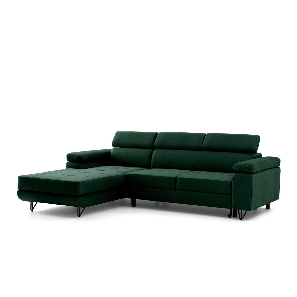ECKSOFA NORIS L Links mit Schlaffunktion 128x203 Velours Dunkelgrün - Dunkelgrün/Schwarz, Holz/Textil (250/183cm) - Muffo