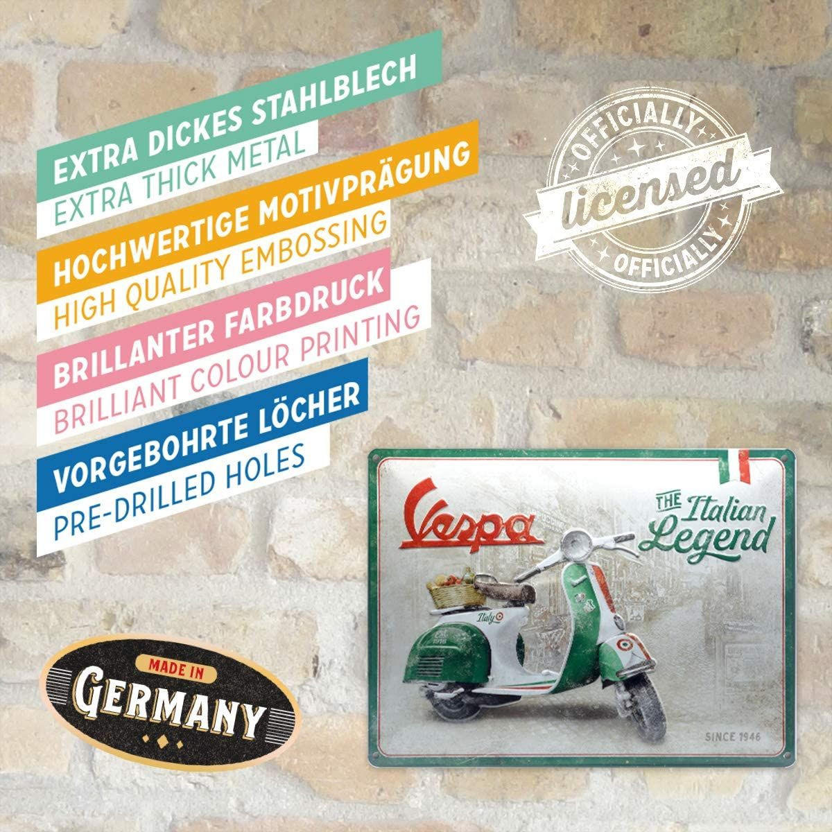BLECHSCHILD 30/40 cm Vespa Italian Legend - Multicolor, Metall (40/30/0.2cm) - Nostalgic-Art