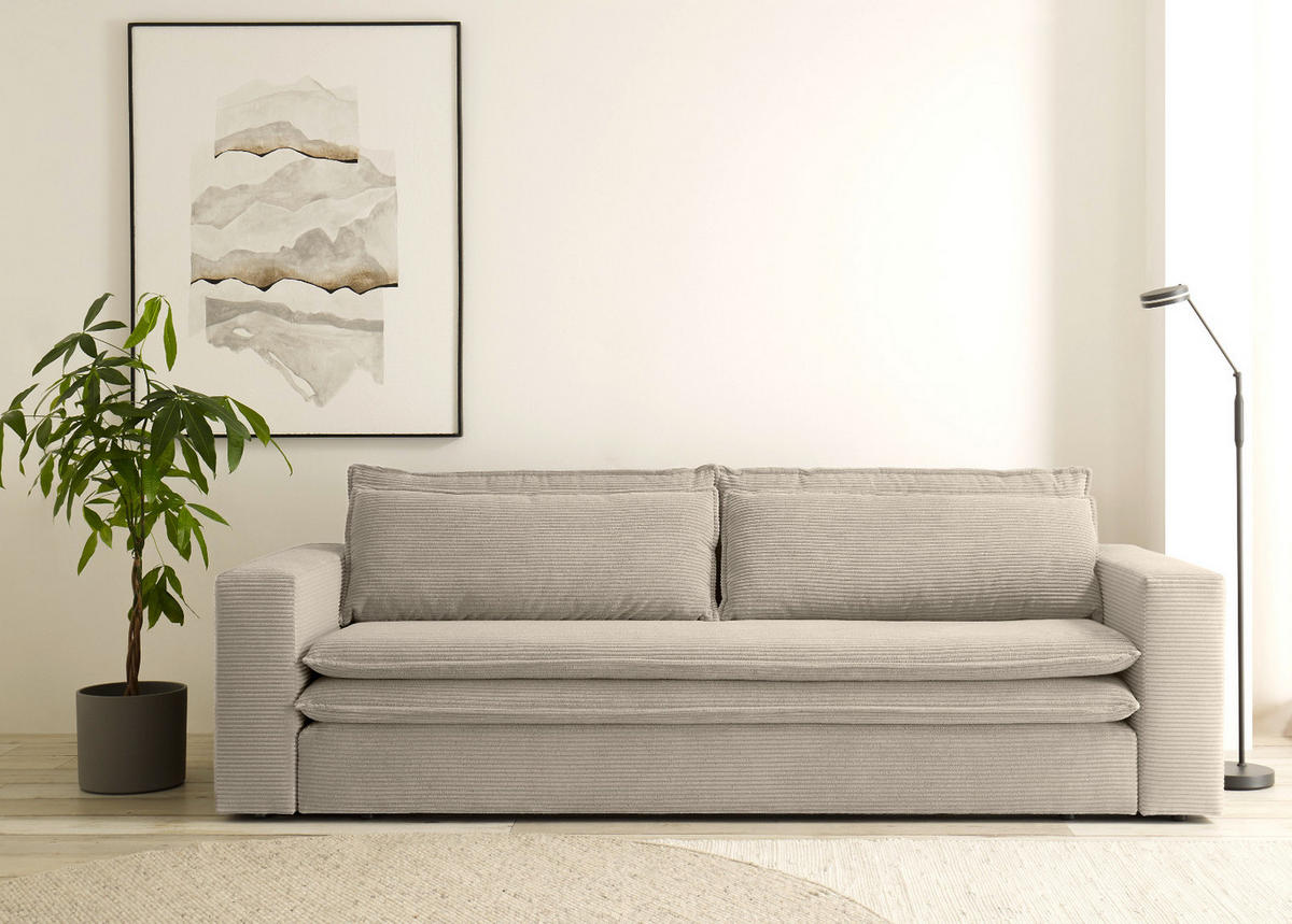 SCHLAFSOFA beige Cord, Sofa 3-Sitzer mit Bettfunktion 244 cm - Beige, Holz/Textil (244/83/91cm) - Furn.Design