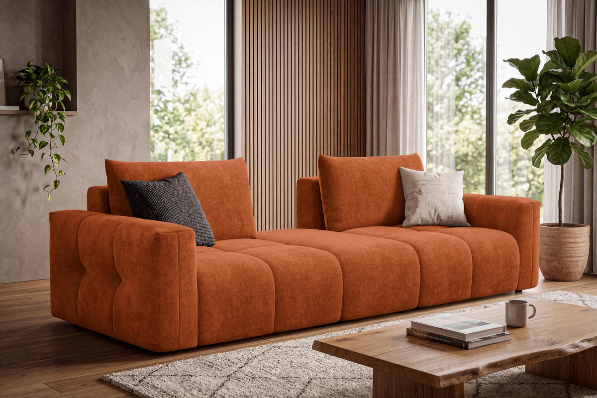 SOFA VERONA 4-Sitzer, Orange - Schwarz/Orange, Holz/Textil (282/83/110cm) - Courtois Laville