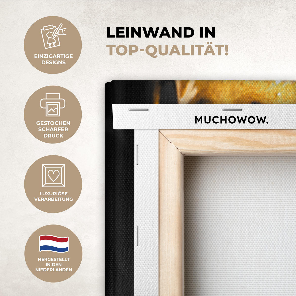 LEINWANDBILD Frau - Schwarz - Gold - Gesicht - Lippen 50x50 cm - Goldfarben, Textil (50/50cm) - MuchoWow