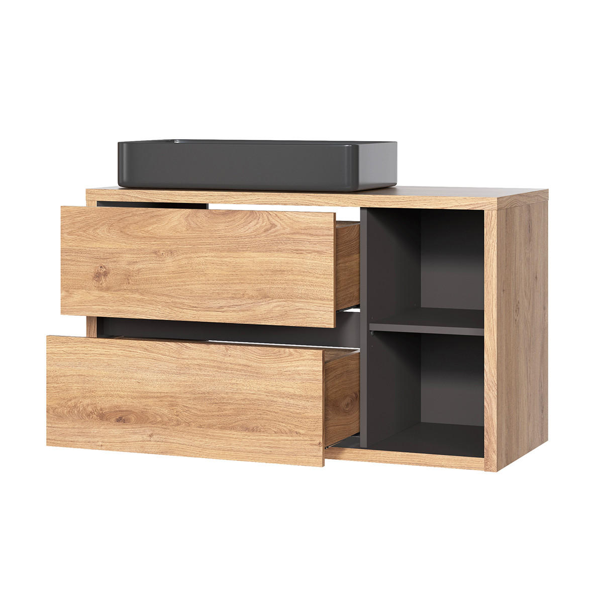 BADMÖBEL 100cm Rigel 2er-Set Holz und Anthrazit - Braun, Holzwerkstoff (100/60/45.5cm) - Petits-meubles