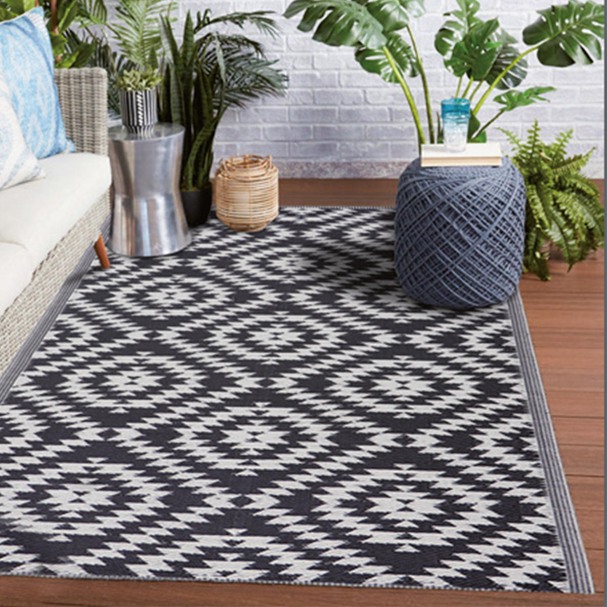 OUTDOORTEPPICH Teppich Wetterfest und UV-Beständig ( 80x250cm / Karo ) für Garten, Balkon, Terrasse - Grau, Kunststoff (80/250cm) - Bestlivings
