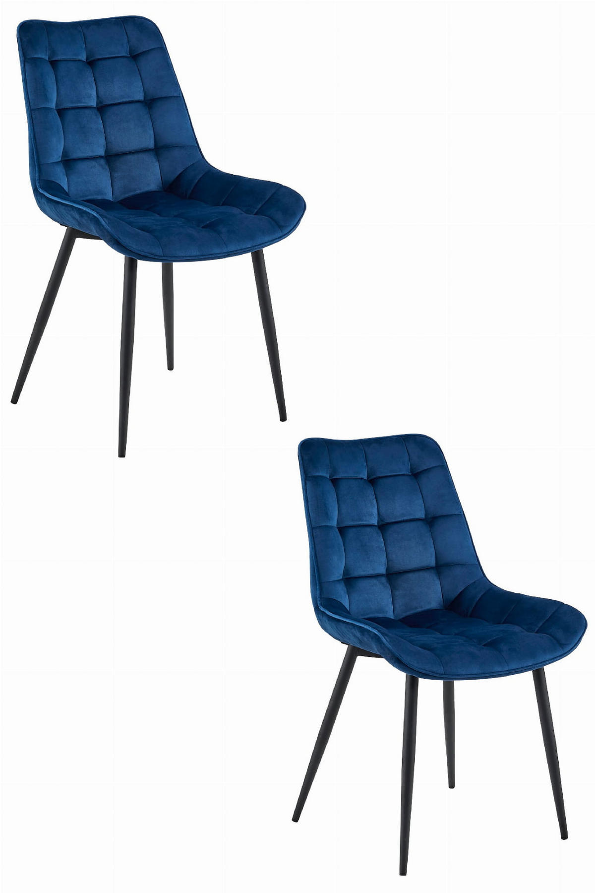 ESSZIMMERSTUHL 2-er Set BERA marineblauer Sitz, schwarze Beine - Schwarz/Dunkelblau, Textil (54/88/60cm) - Valora