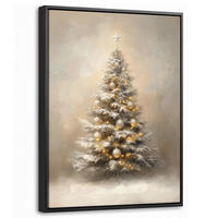 LEINWAND Bilder mit Rahmen - Weihnachten - Weihnachtsbaum - Schnee - Kunst - 30x40 - Champagner, Textil (30/40cm) - MuchoWow