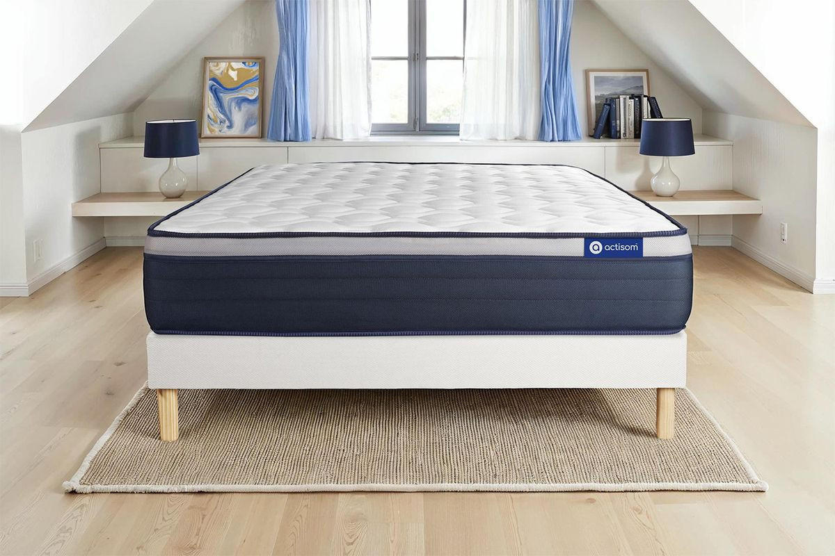 BETT Actilatex max Latex und Memory-Schaum 180 x 220 cm h3 - Kit Bettgestell Weiß - Beige/Weiß, Karton/Holz (180/220cm) - ACTISOM