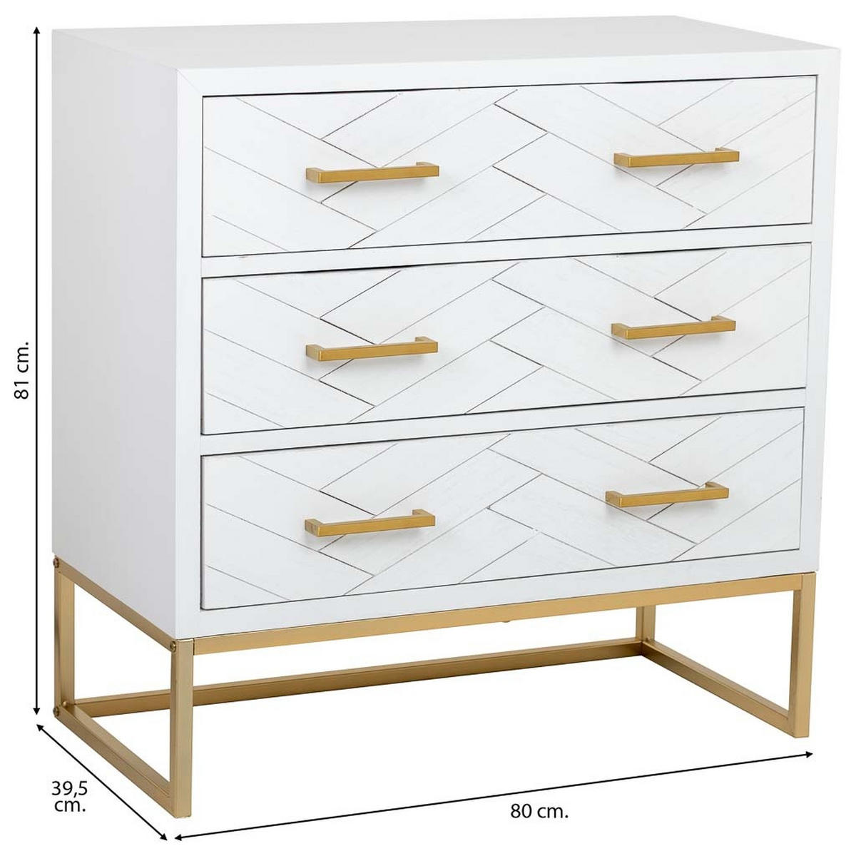 KOMMODE mit 3 schubladen aus holz und metall 80x39x81 cm - Weiß, Holz (80/81/39cm) - Wanderlust