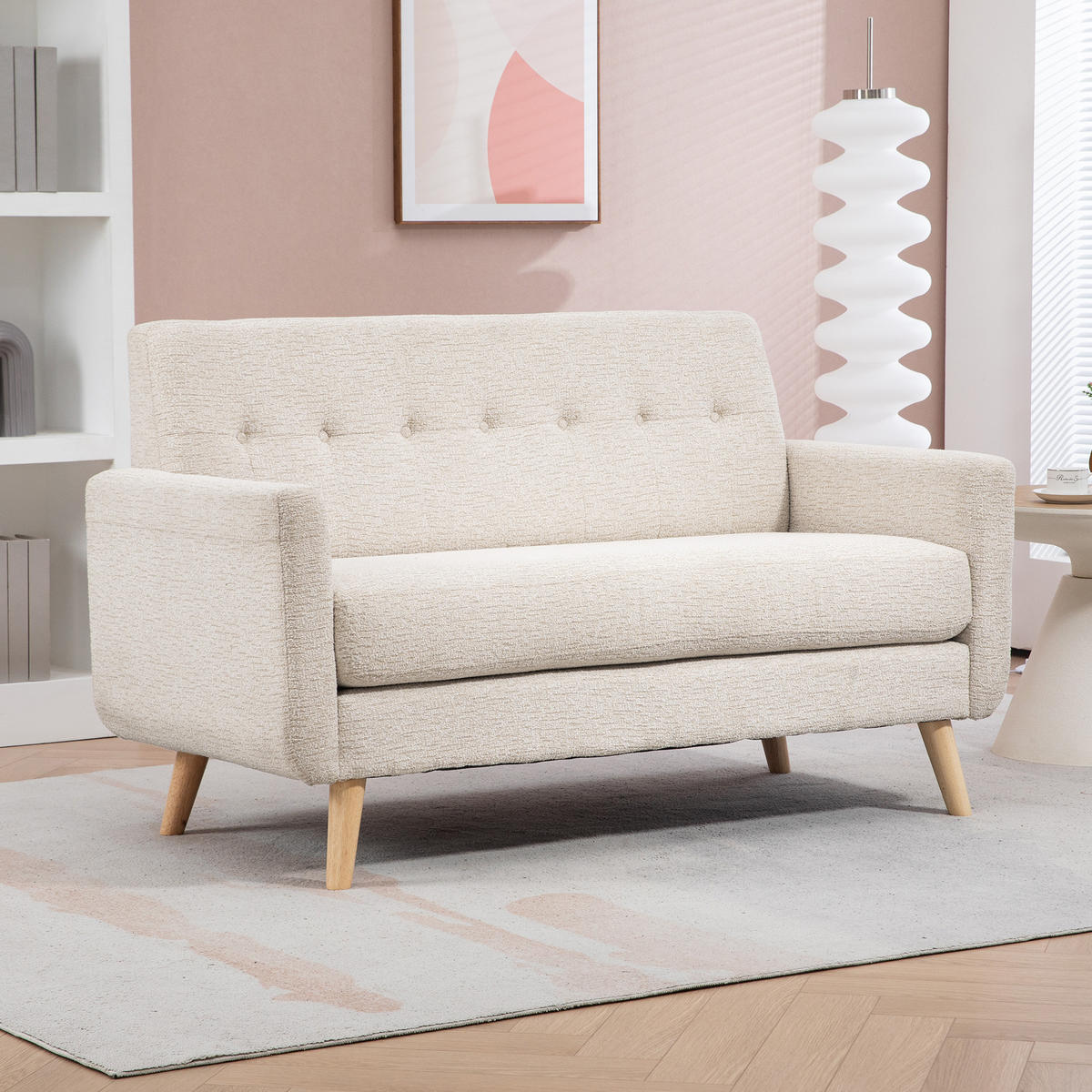 2 Sitzer Sofa, Couch mit Dickem Sitz- und Rückenkissen, Samtoptik, Beige - Beige, Kunststoff (71/82/134cm) - HOMCOM