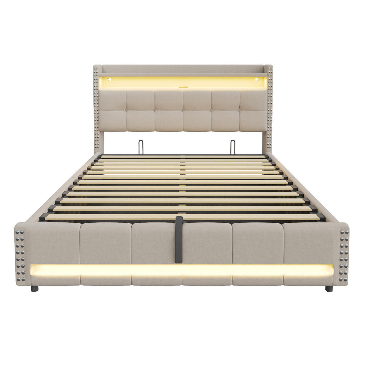 POLSTERBETT 180/200 cm Beige mit LED-Beleuchtung und USB- und Type-C-Anschlüssen - Beige, Textil (180/200cm) - OKWISH