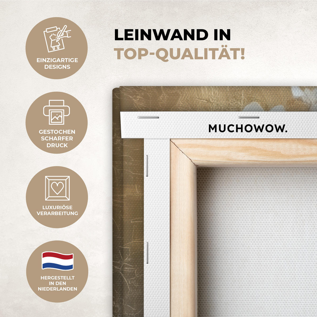 LEINWANDBILD Gesicht - Blumen - Gold - Abstrakt Deko Schlafzimmer 30x20 cm - Goldfarben, Textil (30/20cm) - MuchoWow