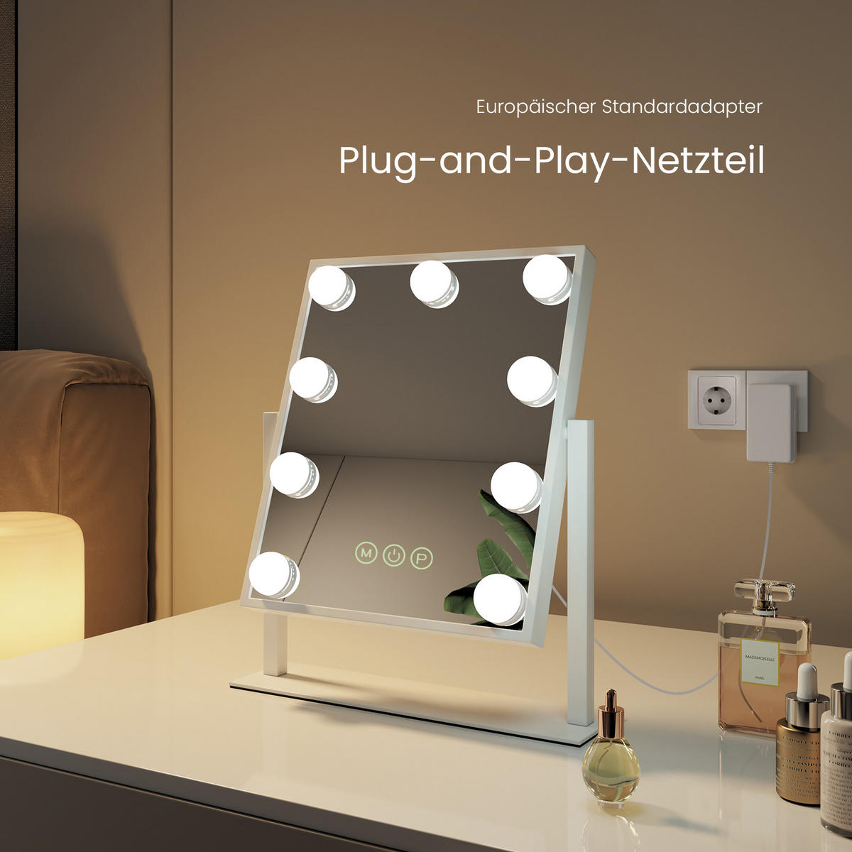 SCHMINKSPIEGEL Rechteckiger mit Beleuchtung, Weiß, 41/30 cm - Weiß, Glas (31/8.5/40cm) - EMKE