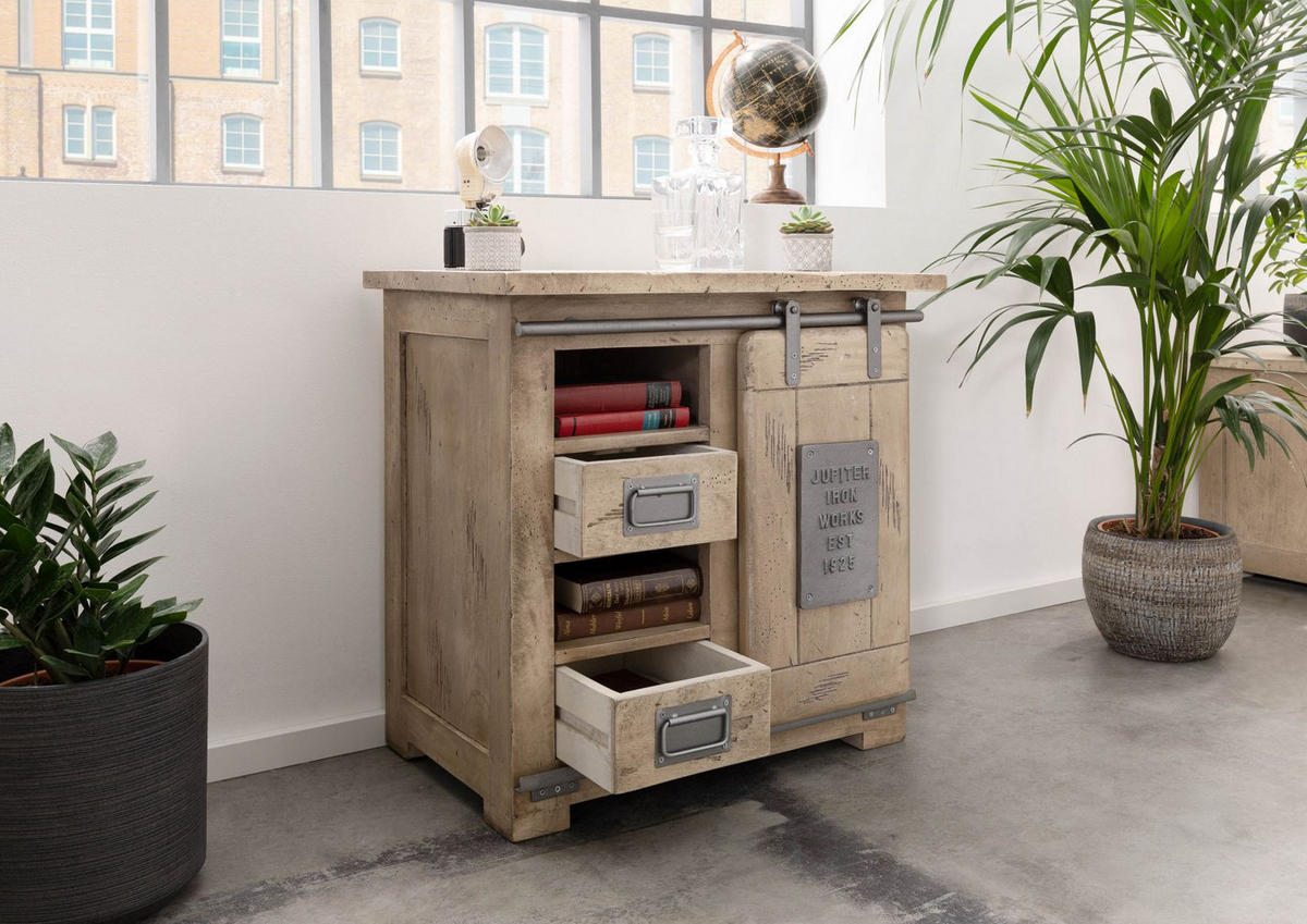 KOMMODE Mango 70x45x70 whitewash lackiert RAILWAY #323 - Beige, Holz (70/70/45cm) - Massivmoebel24