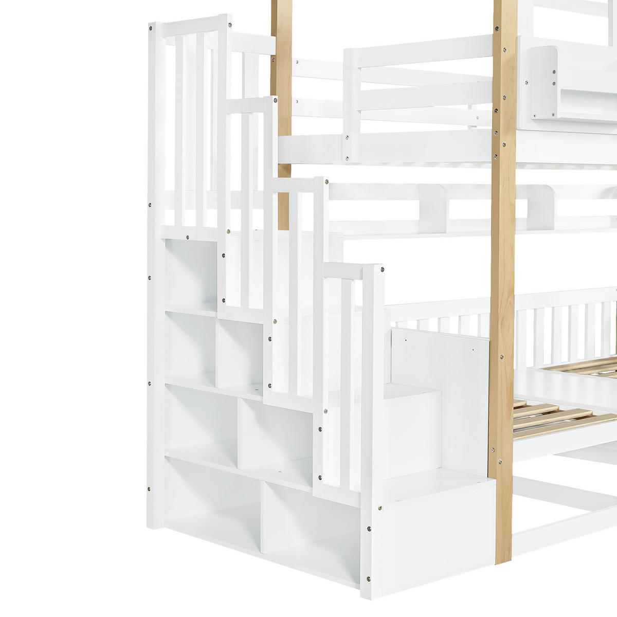 ETAGENBETT 90/200 cm DE-32747 mit klappbarem Tisch und Stauraumtreppe Weiß/Natur - Weiß, Holzwerkstoff (90/200cm) - ComfortXL