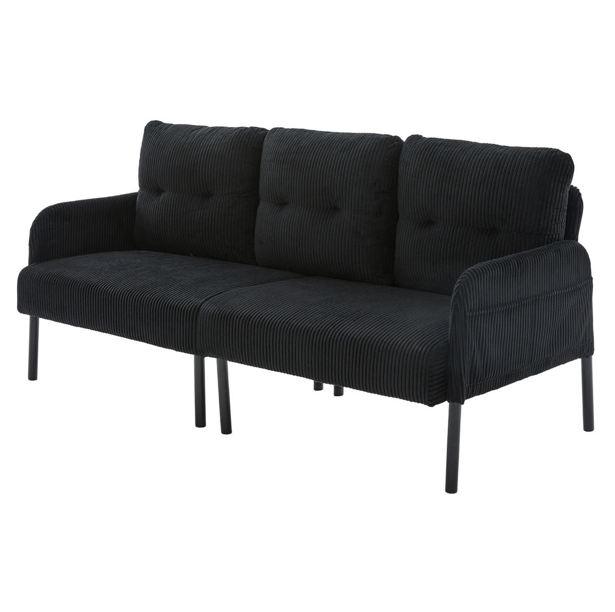 3-SITZER-SOFA 171/72/80 cm aus Cord mit Seitentasche Schwarz - Schwarz, Textil (72/80/171cm) - Modenvie