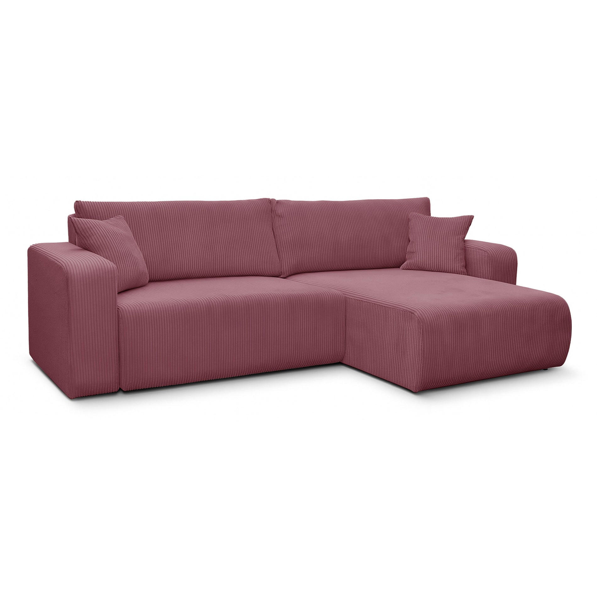 ECKSOFA mit Schlaffunktion Nellio L-Form universal mit Bettkasten Lachsfarben Cord - Koralle/Schwarz, Kunststoff/Textil (245/145cm) - Homebook