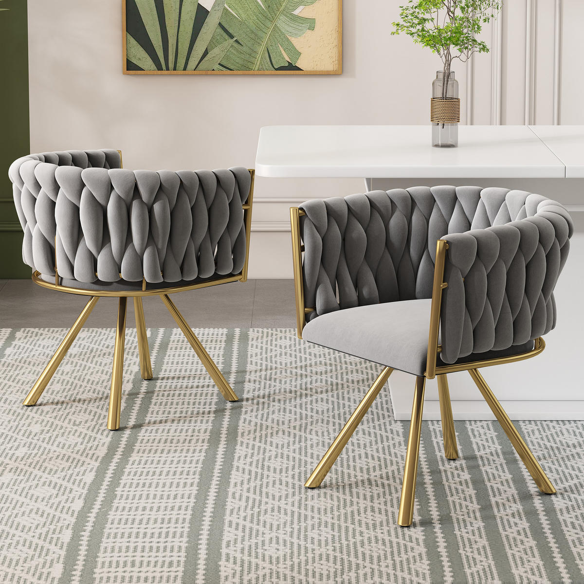 ESSZIMMERSTUHL 2er-Set Samt, 360° Drehbar, Metallbeine, Grau & Gold Luxus-Stuhl für Wohnzimmer & Schlafzimmer - Grau, Textil/Metall (59/72/54cm) - Urban Meuble