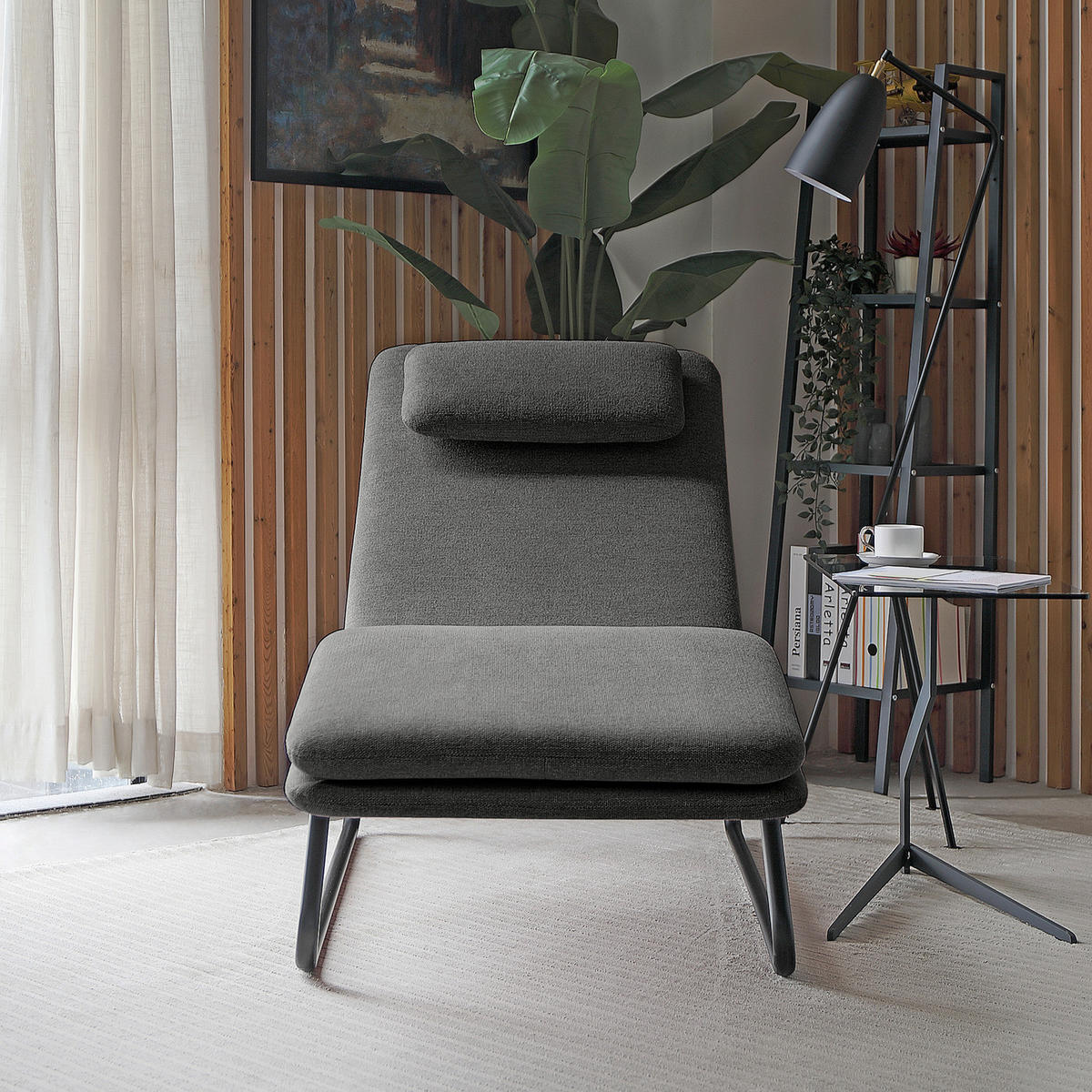 RELAXLIEGE - Webstoff - Anthrazit/Schwarz, Textil/Metall (70/88/168cm) - home24