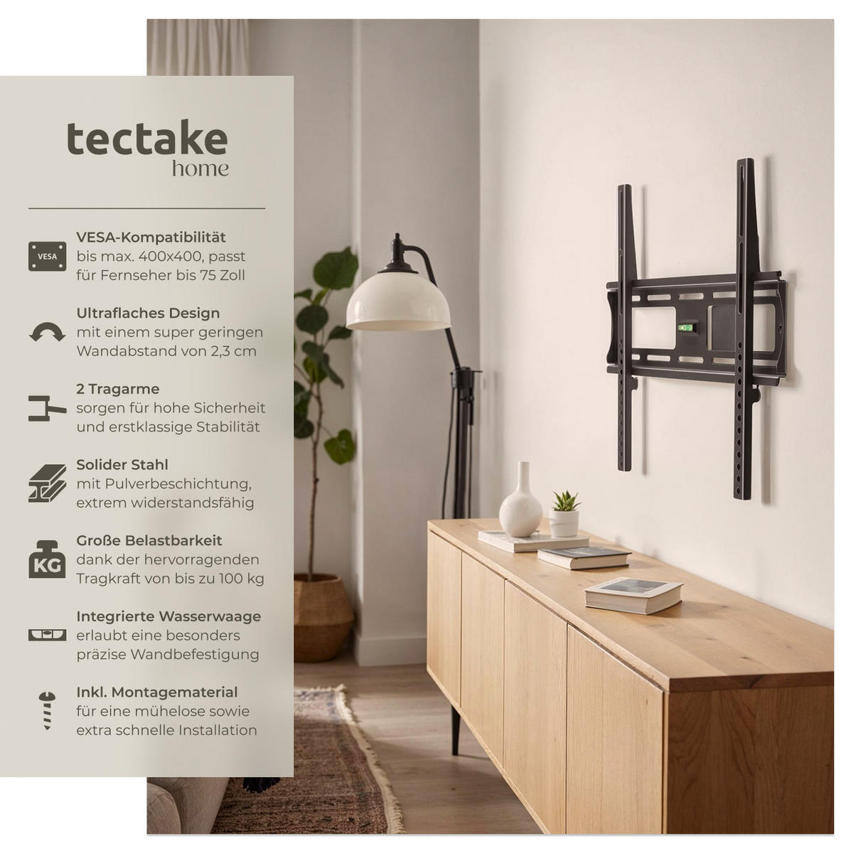 TV-WANDHALTERUNG, bis 100 kg,schwarz - Schwarz, Metall (45/42/40cm) - tectake