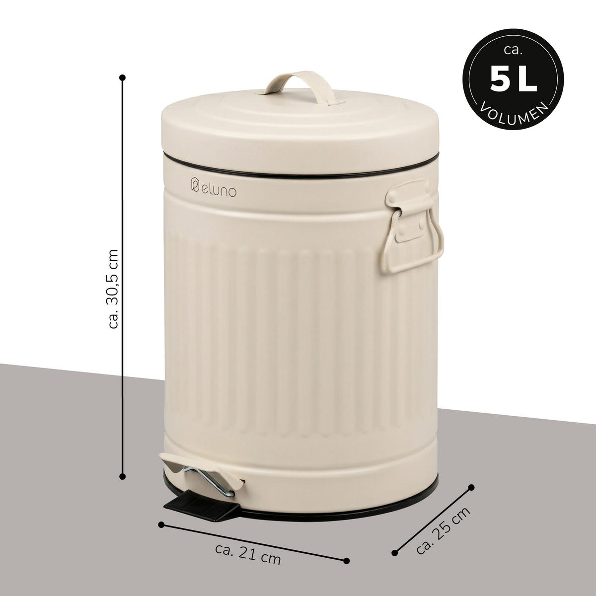 KOSMETIKEIMER VINTAGE, 5 Liter, Metall, beige - Beige, Metall (21/30.5/25cm) - eluno