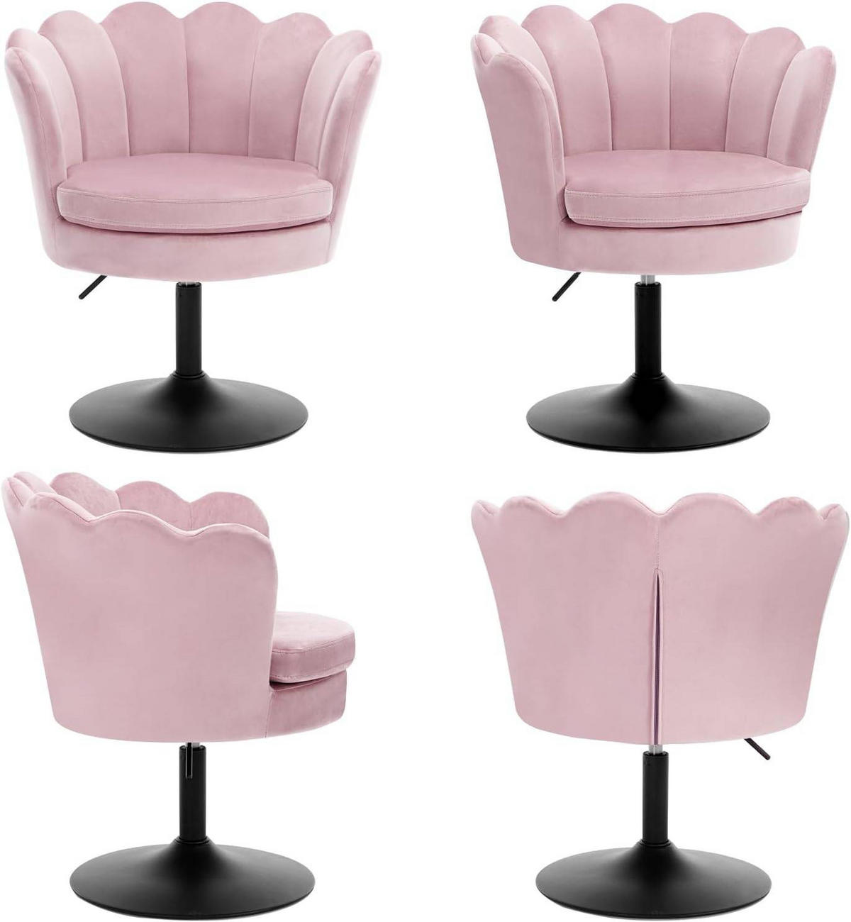 DREHSTUHL Blumenform, Samtbezug, Rosa - Schwarz/Rosa, Textil/Metall (65/71/61cm) - Woltu