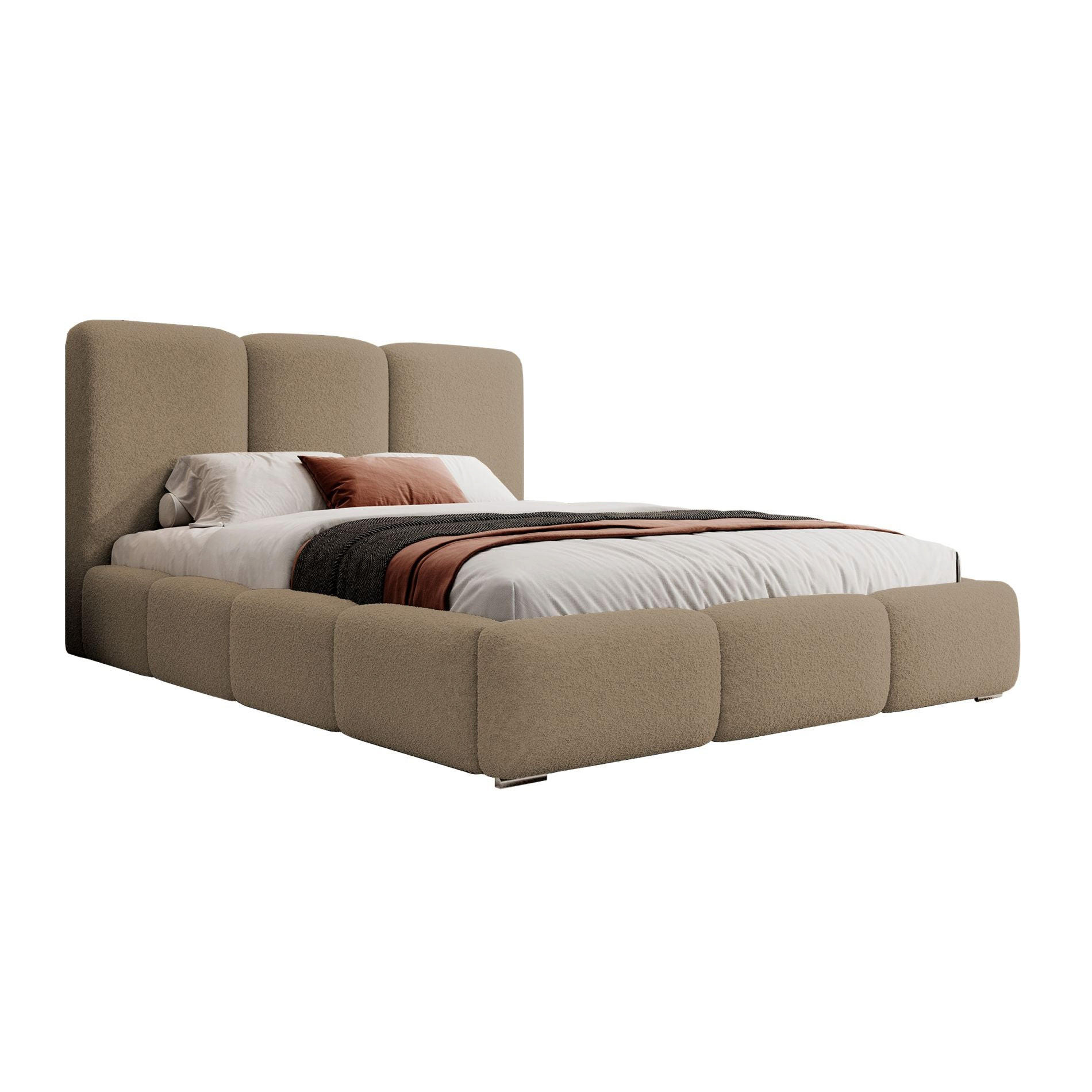POLSTERBETT Bauro mit Bouclé-Bezug Karamell 160x200 cm - Hellbraun/Silberfarben, Textil (160/200cm) - Selsey