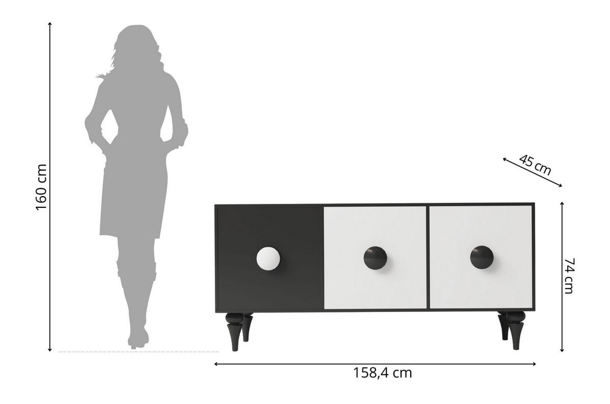 SIDEBOARD Paradis, Schwarz/Weiß - Schwarz, Holzwerkstoff (158.4/74/45cm) - Dancan