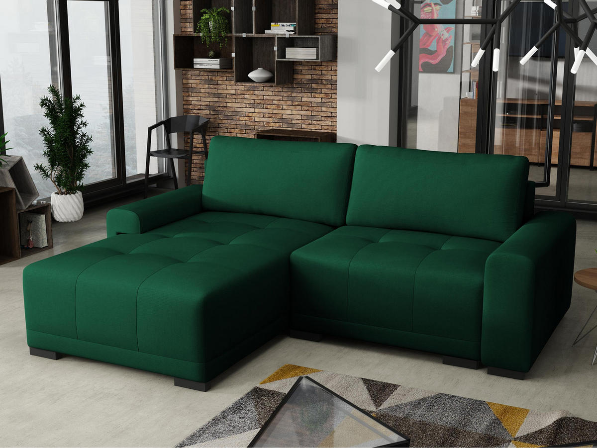 ECKSOFA Milton - Schwarz/Grün, Holz/Textil (237/180cm) - MIRJAN24