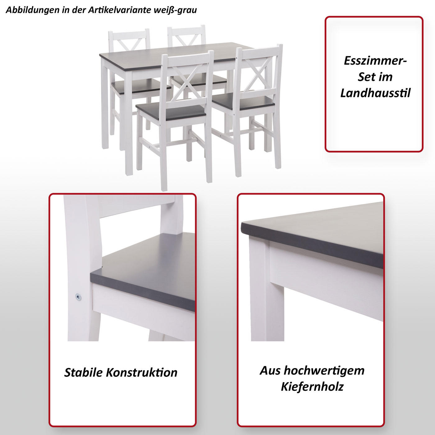 ESSZIMMER-SET Weiß, Grau - Weiß/Grau, Holz (108/86/64cm) - MCW