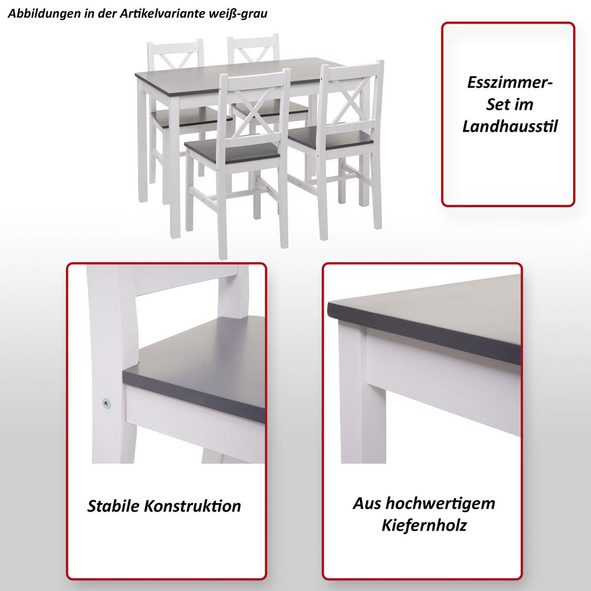 ESSZIMMER-SET Weiß, Grau - Weiß/Grau, Holz (108/86/64cm) - MCW