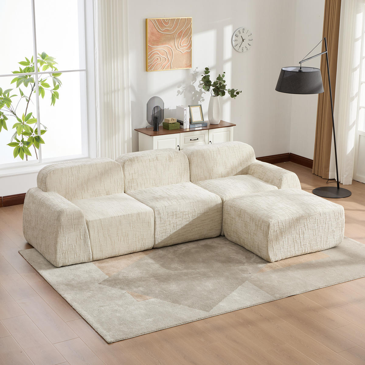 ECKSOFA Chenille Beige - Beige, Textil (269.5/182.5cm) - WISHDOR