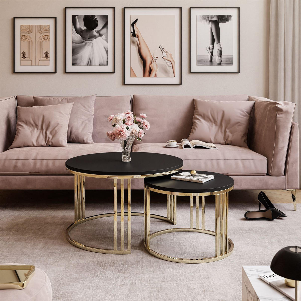 COUCHTISCH 2 in 1 LORI verchromt gold schwarz matt - Goldfarben, Holzwerkstoff (70/70/49cm) - Lookway