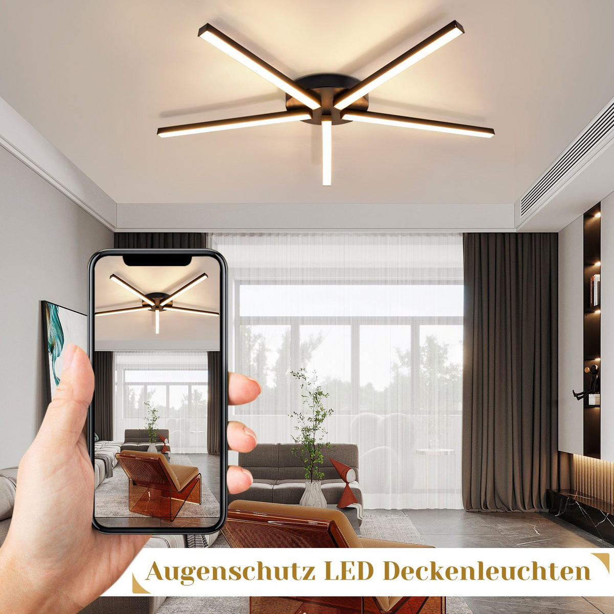 LED-DECKENLEUCHTE Halberstadt 64.2/61.1/4.8 cm - Schwarz, Metall (64.2/61.1/4.8cm) - Nettlife