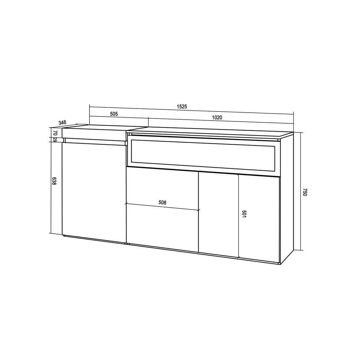 SIDEBOARD Elektrokamin, eiche, schwarz, 150/35/75cm - Multicolor, Holzwerkstoff (150/75/35cm) - Skraut Home