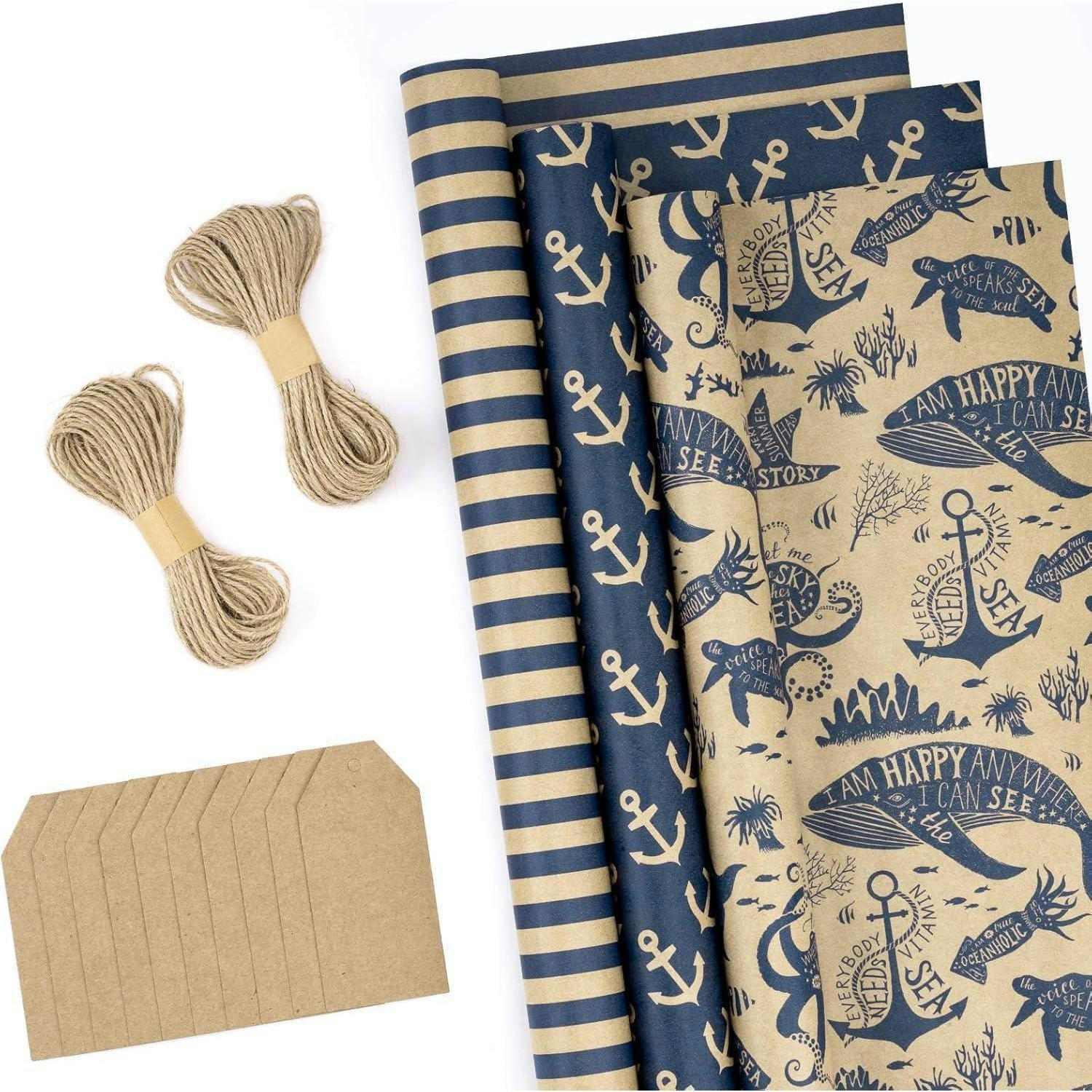 GESCHENKPAPIER-SET 3 Rollen Marineblau Ozean 43 cm x 3 m - Multicolor, Papier (43/43/43cm)