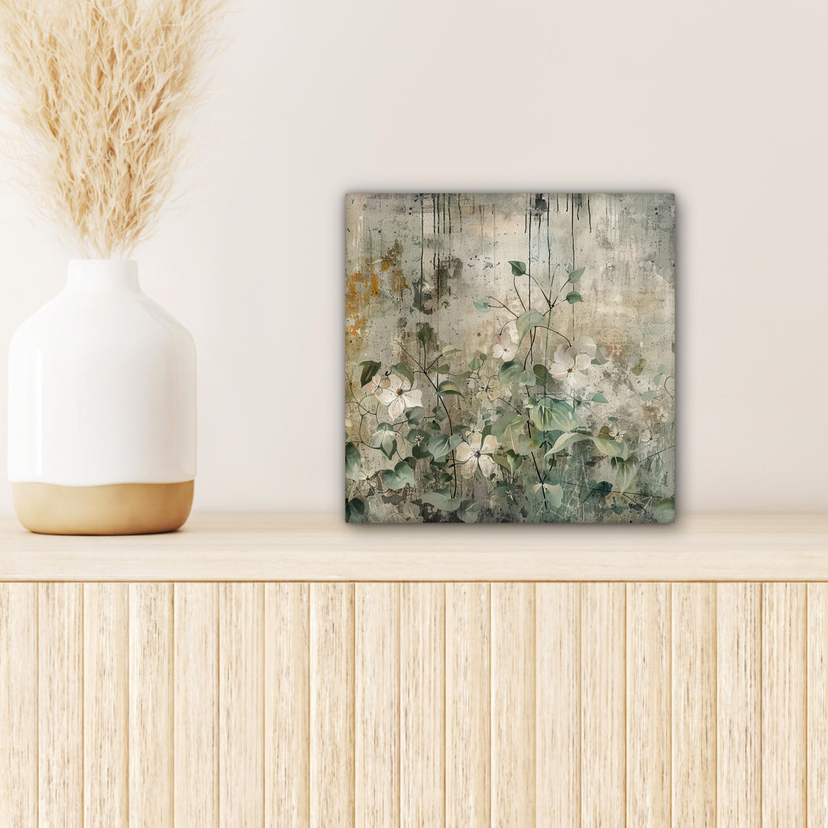 LEINWANDBILD - Blumen - Blätter - Abstrakt - Modern - 20x20 - Wandbilder - Grau, Textil (20/20cm) - MuchoWow