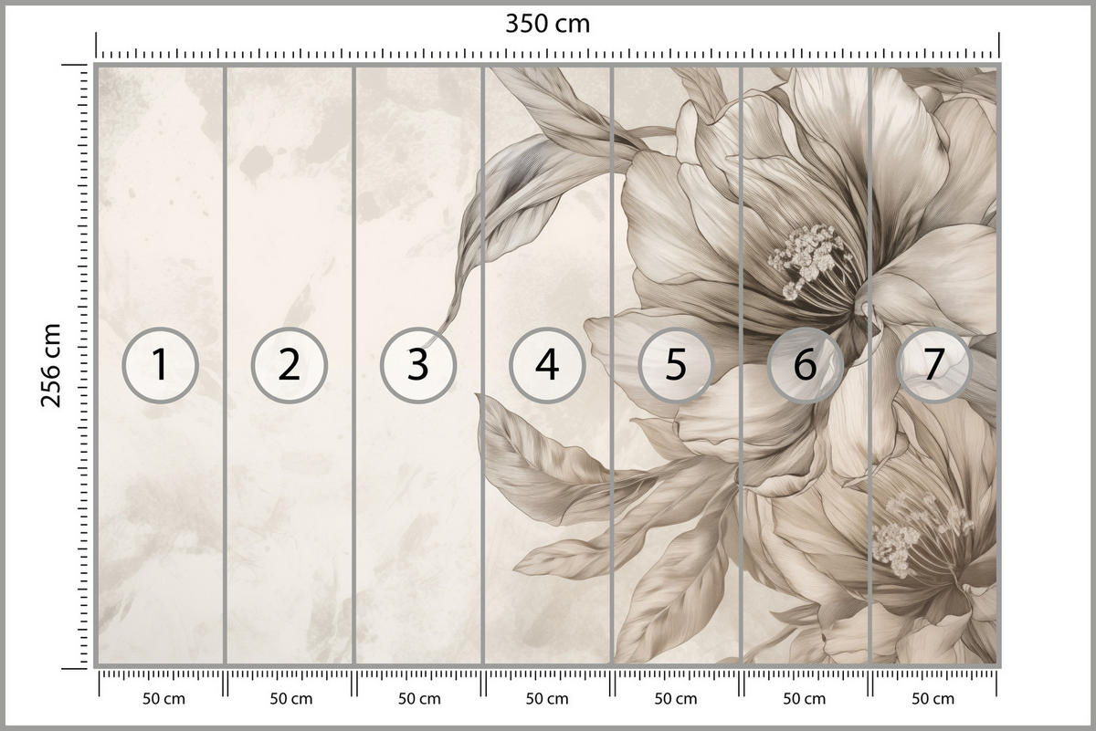FOTOTAPETA Pre Spálňu Jemné Béžové Kvety Minimalizmus Moderná 350 x 256 cm - béžová, papier (350/256cm) - Muralo