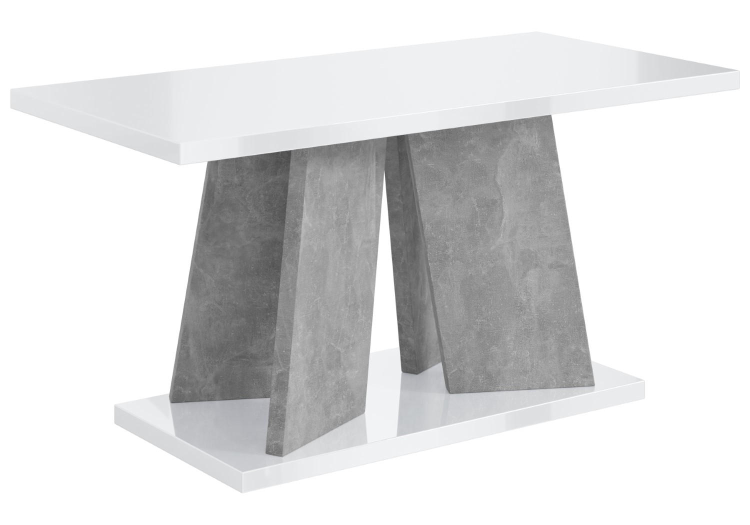 KAFFEETISCH 110x70x60 cm - Hochglanz Weiß / Betonoptik - UFOM - Weiß Hochglanz, Holzwerkstoff (110/70/60cm) - ALTDECOR