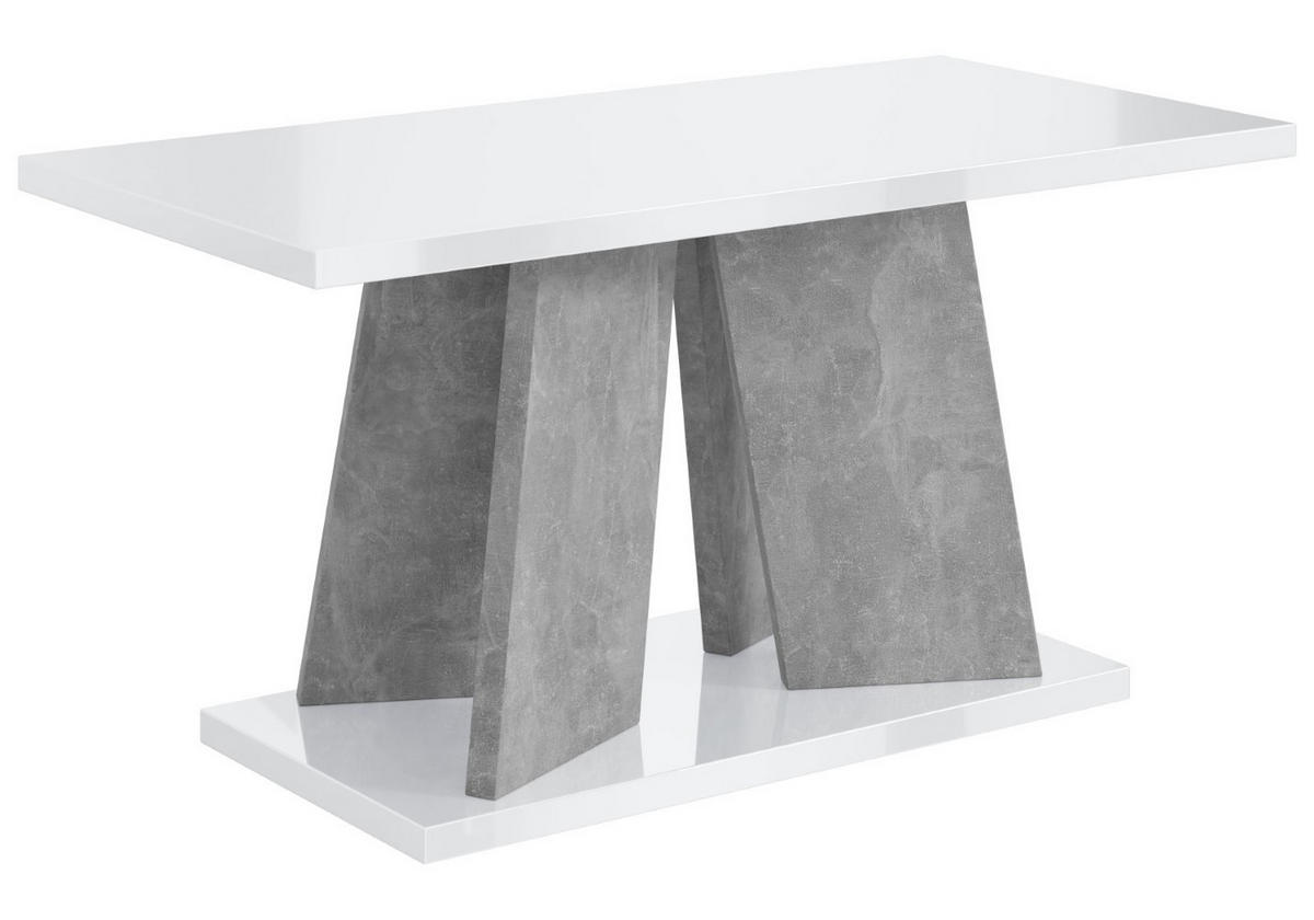 KAFFEETISCH 110x70x60 cm - Hochglanz Weiß / Betonoptik - UFOM - Weiß Hochglanz, Holzwerkstoff (110/70/60cm) - ALTDECOR