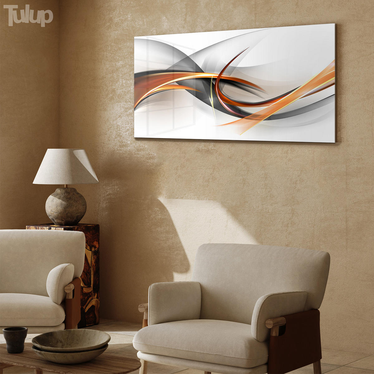 GLASBILD 120x60 cm Moderne Kunst - Dunkelorange, Glas (120/60cm) - TULUP