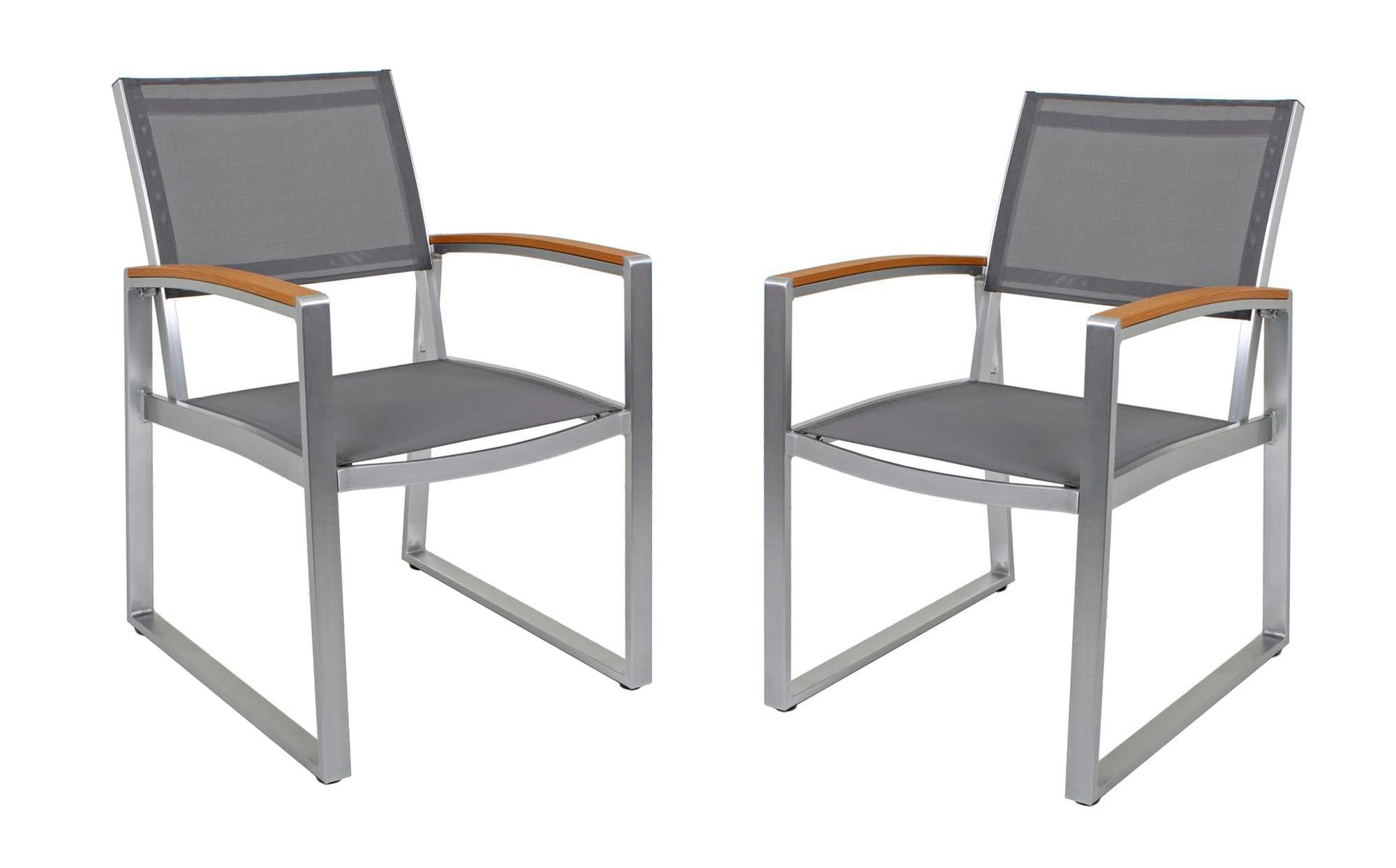 GARTENSTUHL 2er Set Andre mit Armlehnen Kunststoffgewebe Gartenstühle - Hellbraun, Kunststoff (56/84/66cm) - DELUKE