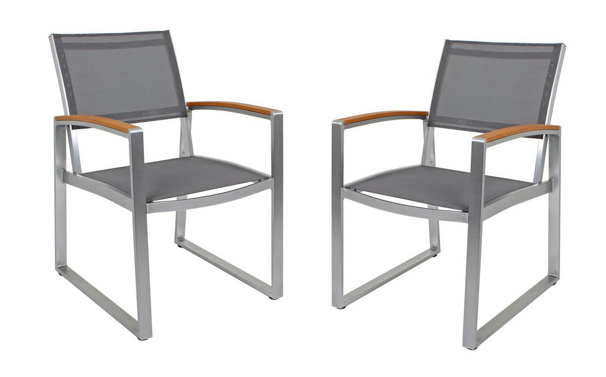 GARTENSTUHL 2er Set Andre mit Armlehnen Kunststoffgewebe Gartenstühle - Hellbraun, Kunststoff (56/84/66cm) - DELUKE