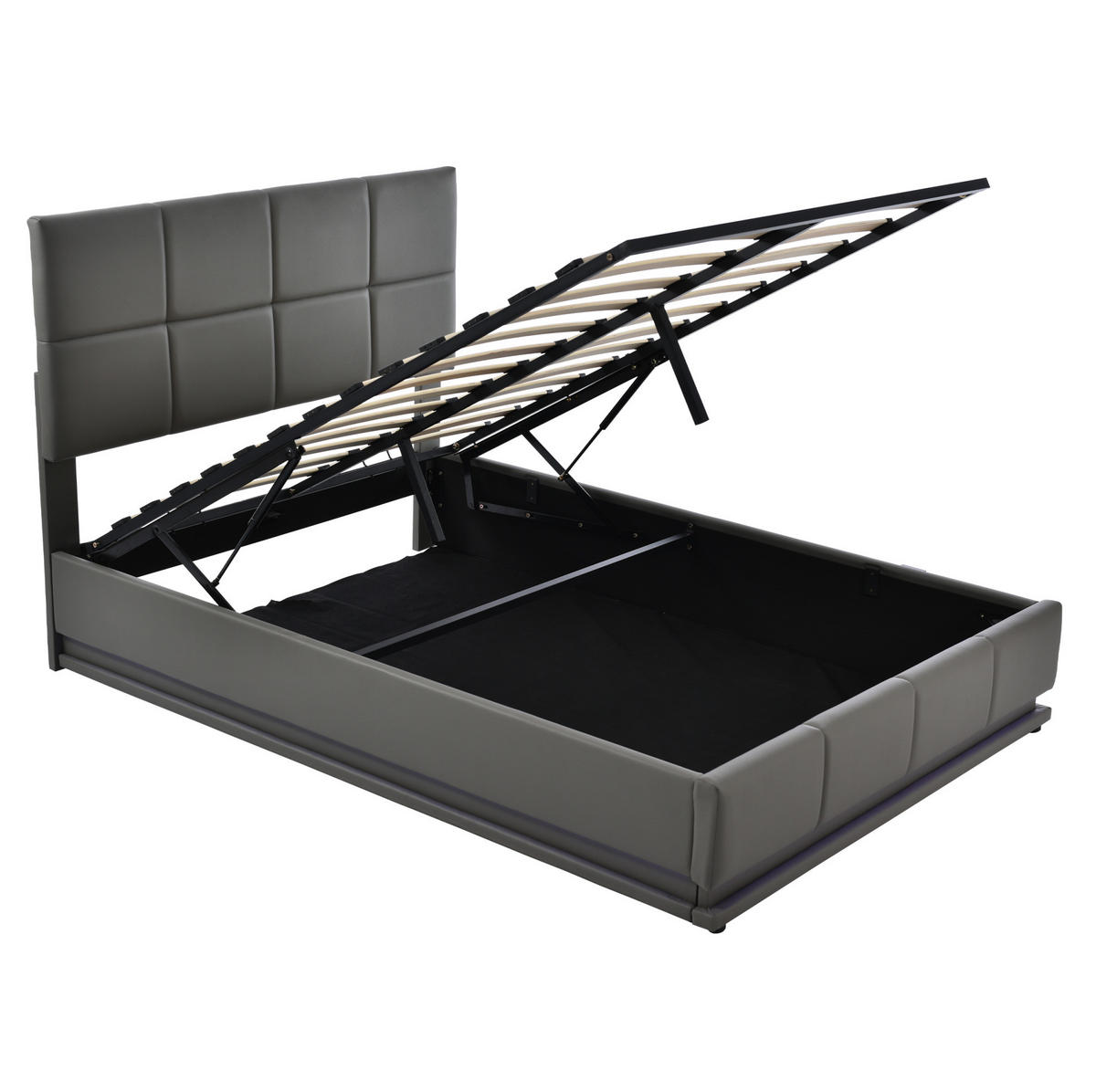POLSTERBETT mit LED-Beleuchtung 140/200 cm mit Bettkasten & Kunstleder in Grau - Grau, Textil (140/200cm) - BEAOK