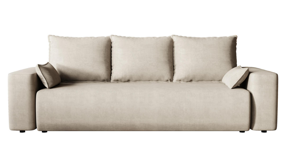 SOFA Bubi mit Bettkasten und Schlaffunktion, Velourstoff - Beige, Holzwerkstoff (242/85/95cm)