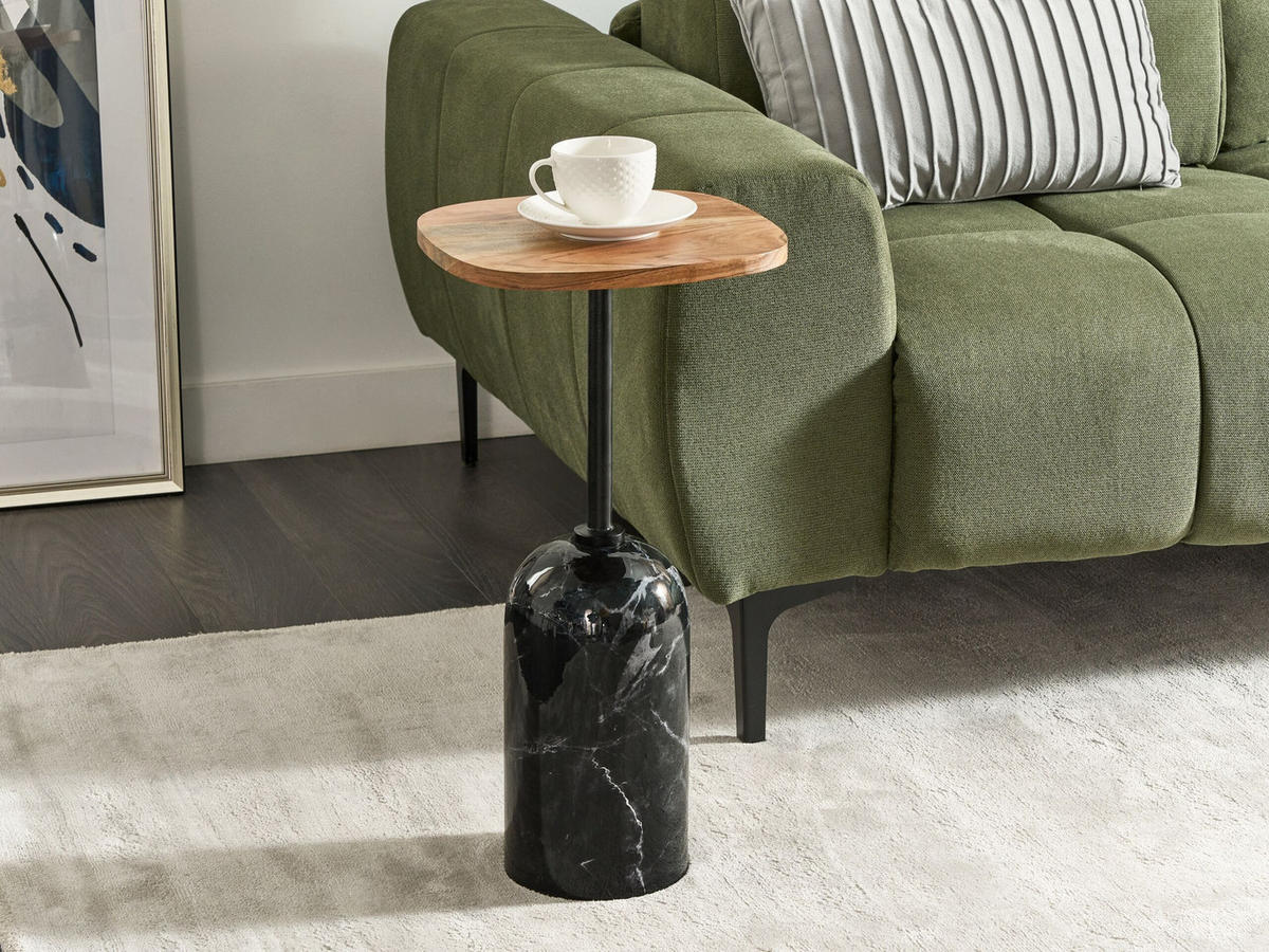 BEISTELLTISCH Metall heller Holzfarbton/schwarz rund 30 cm Oasis - Hellbraun/Schwarz, Metall (30/30/59cm) - Beliani