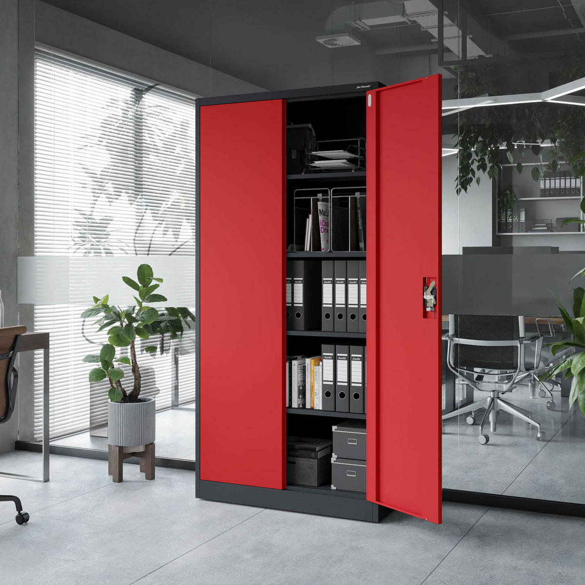 AKTENSCHRANK JAN 185x90x45 cm - Anthrazit/Rot, Metall (90/185/40cm) - Jan Nowak